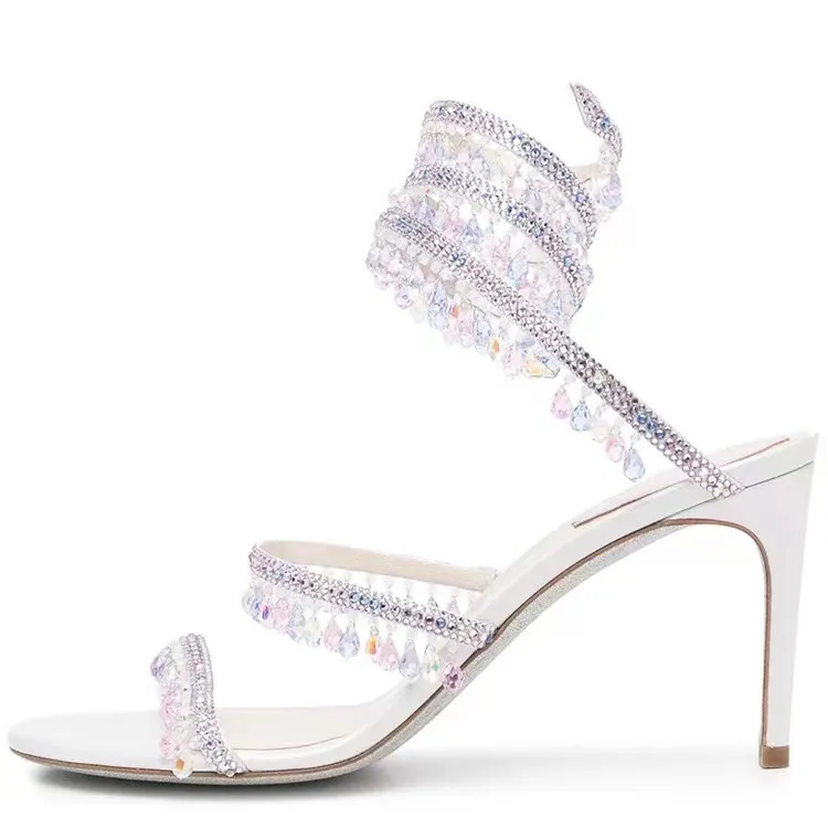 Open Toe Rhinestones Lace Up Prom Shoes