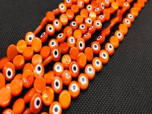 Orange Circular Evil Eye Shell beads