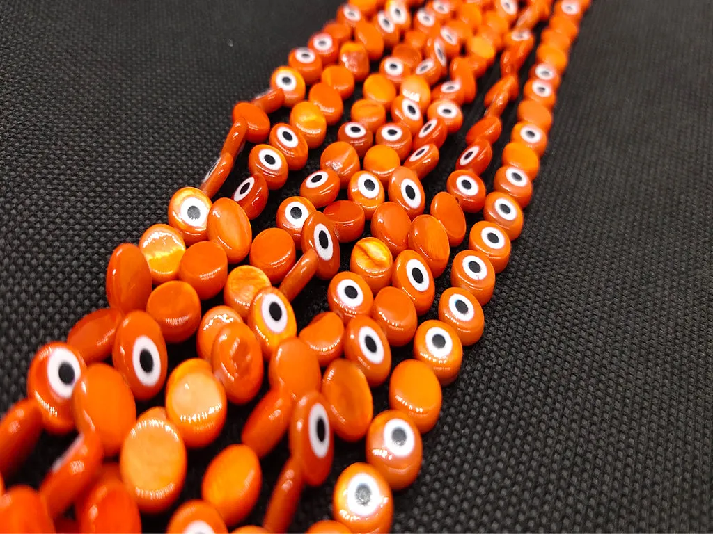 Orange Circular Evil Eye Shell beads