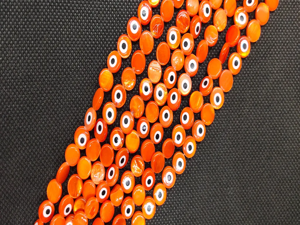 Orange Circular Evil Eye Shell beads