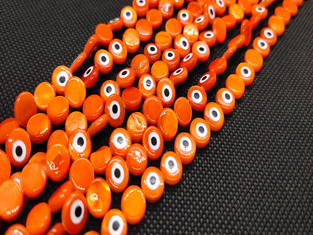 Orange Circular Evil Eye Shell beads