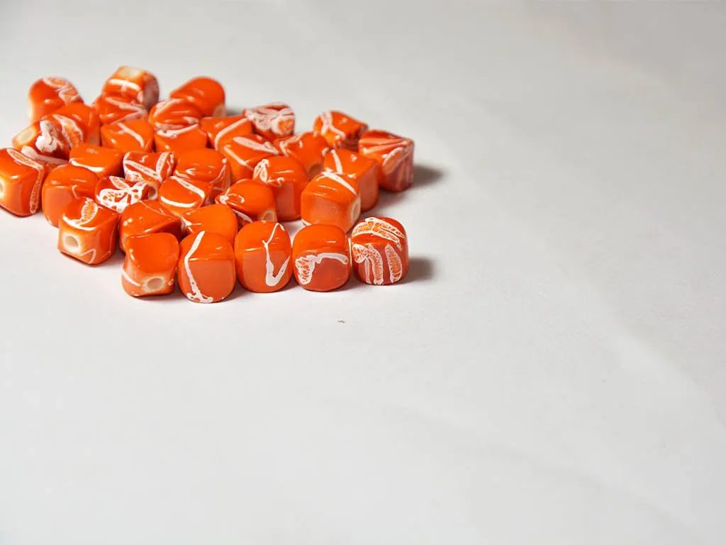 Orange Cubical Designer Plastic Beads