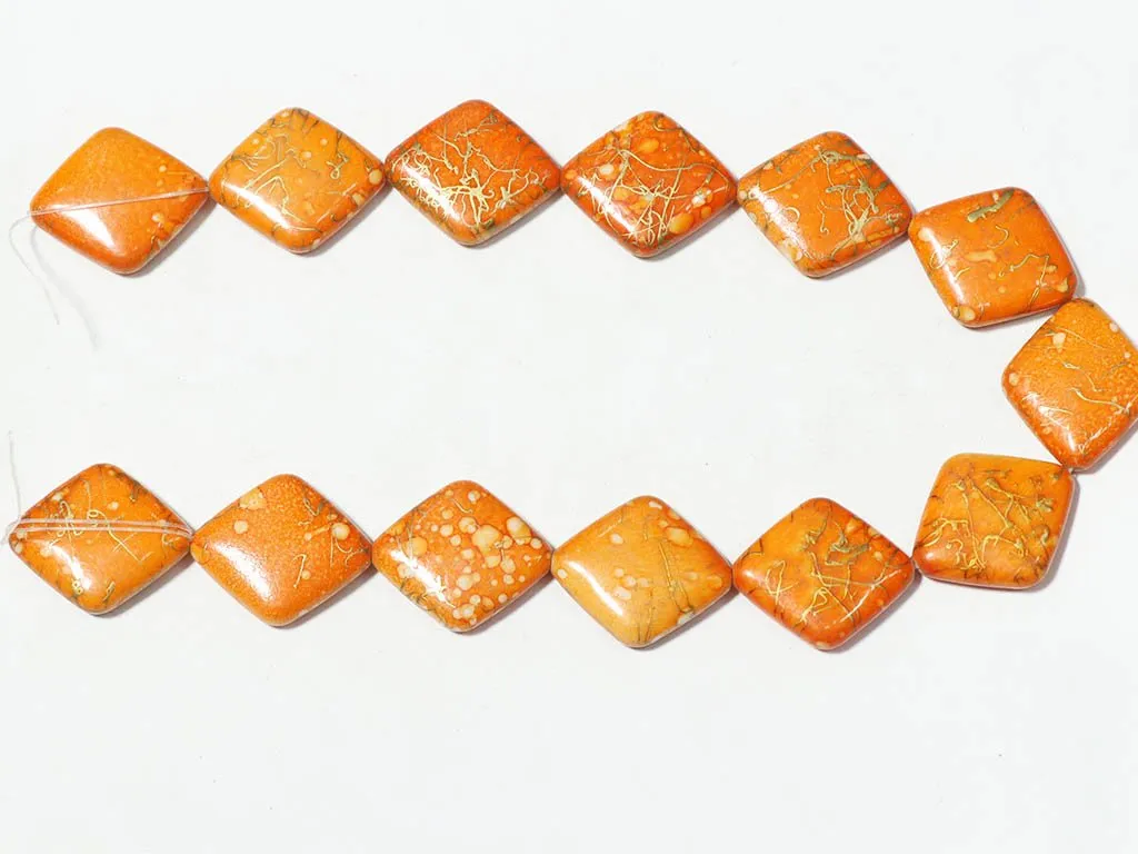 Orange Designer Rectangular Plastic Beads - 30x26 mm