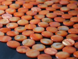 Orange Flat Circular Designer Glass Shell Beads- 20 mm