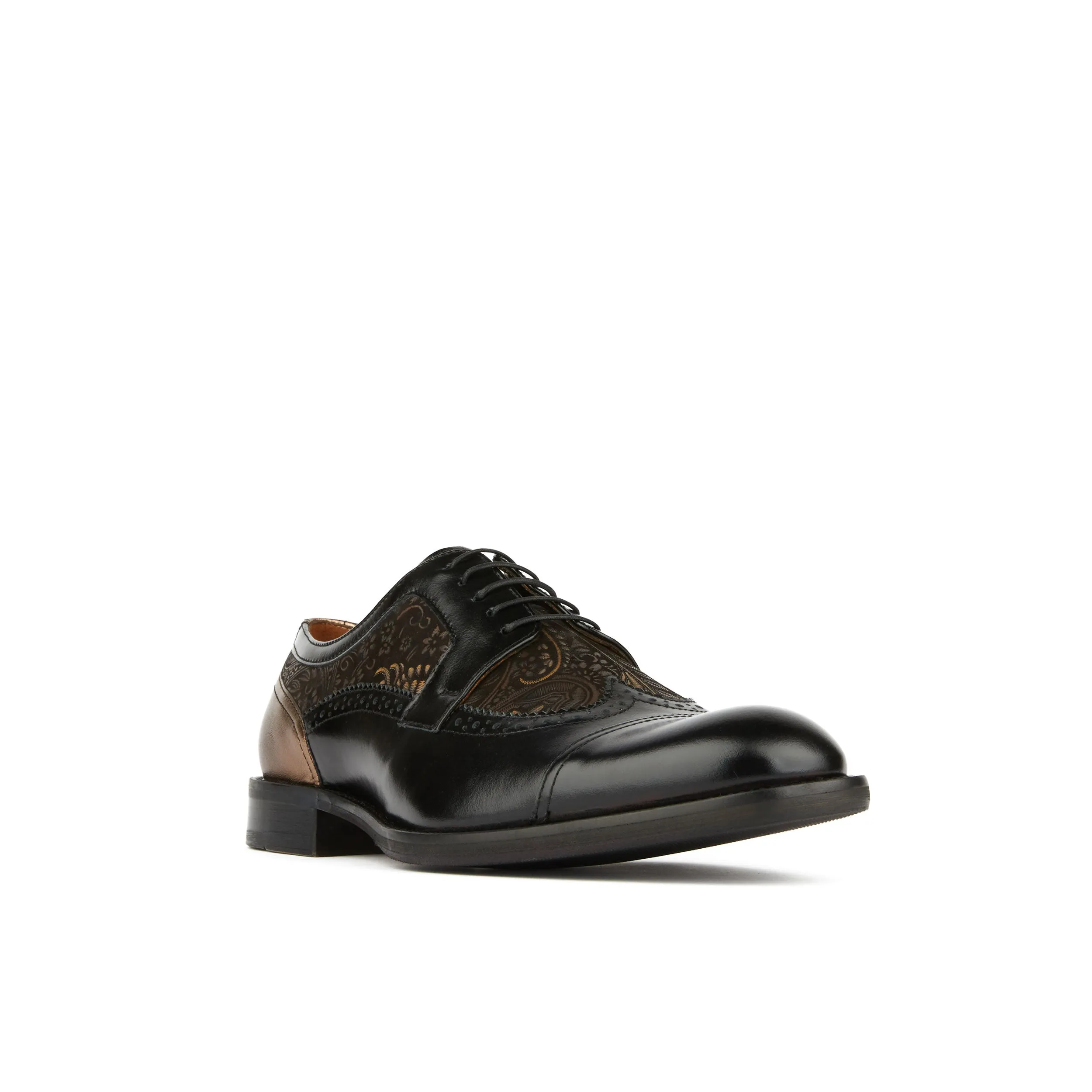 Orlando - Black Gold - Men's toe cap leather dressy lace up with brogue detailing
