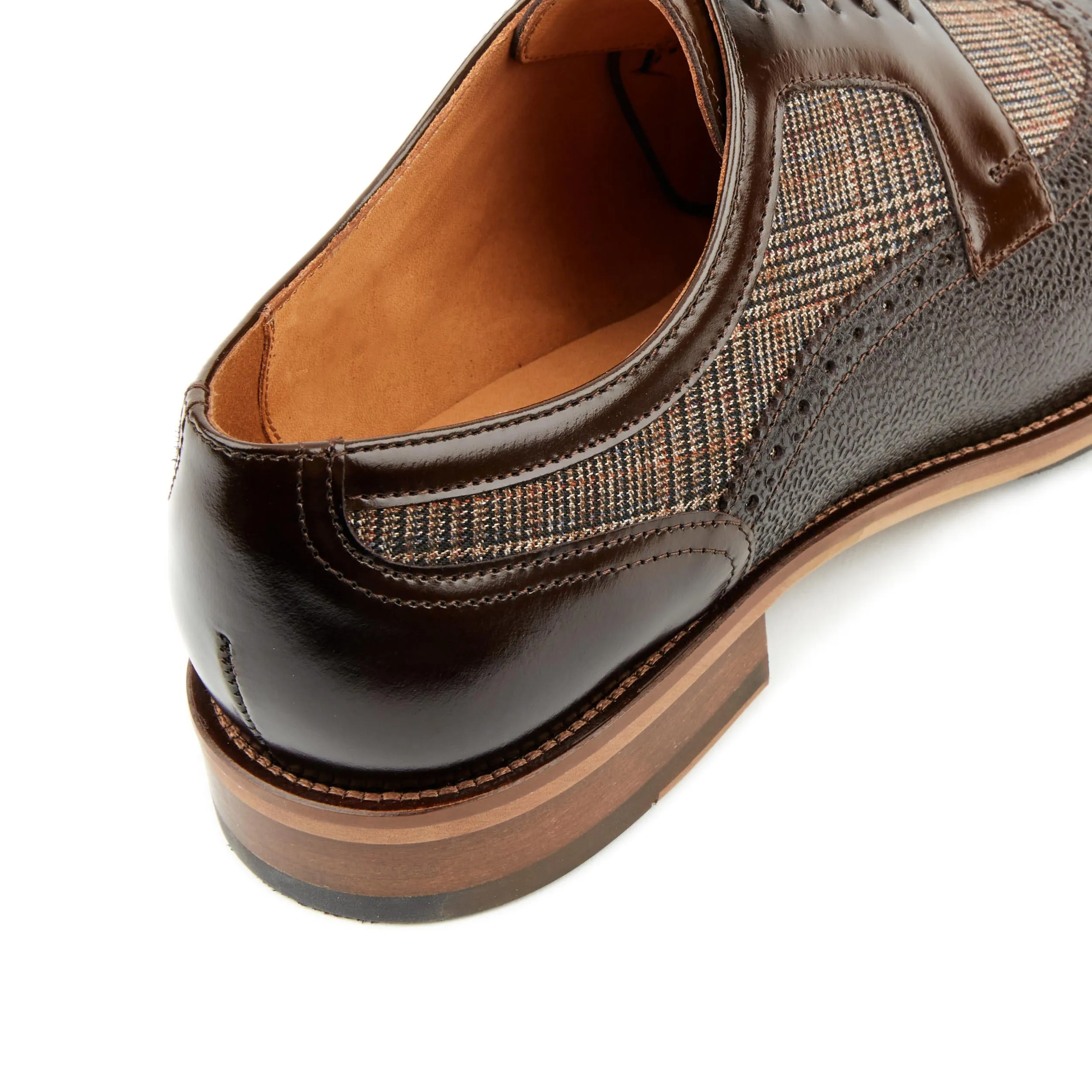 Orlando - Brown Check - Men's leather dressy shoe with toe cap and brogue details
