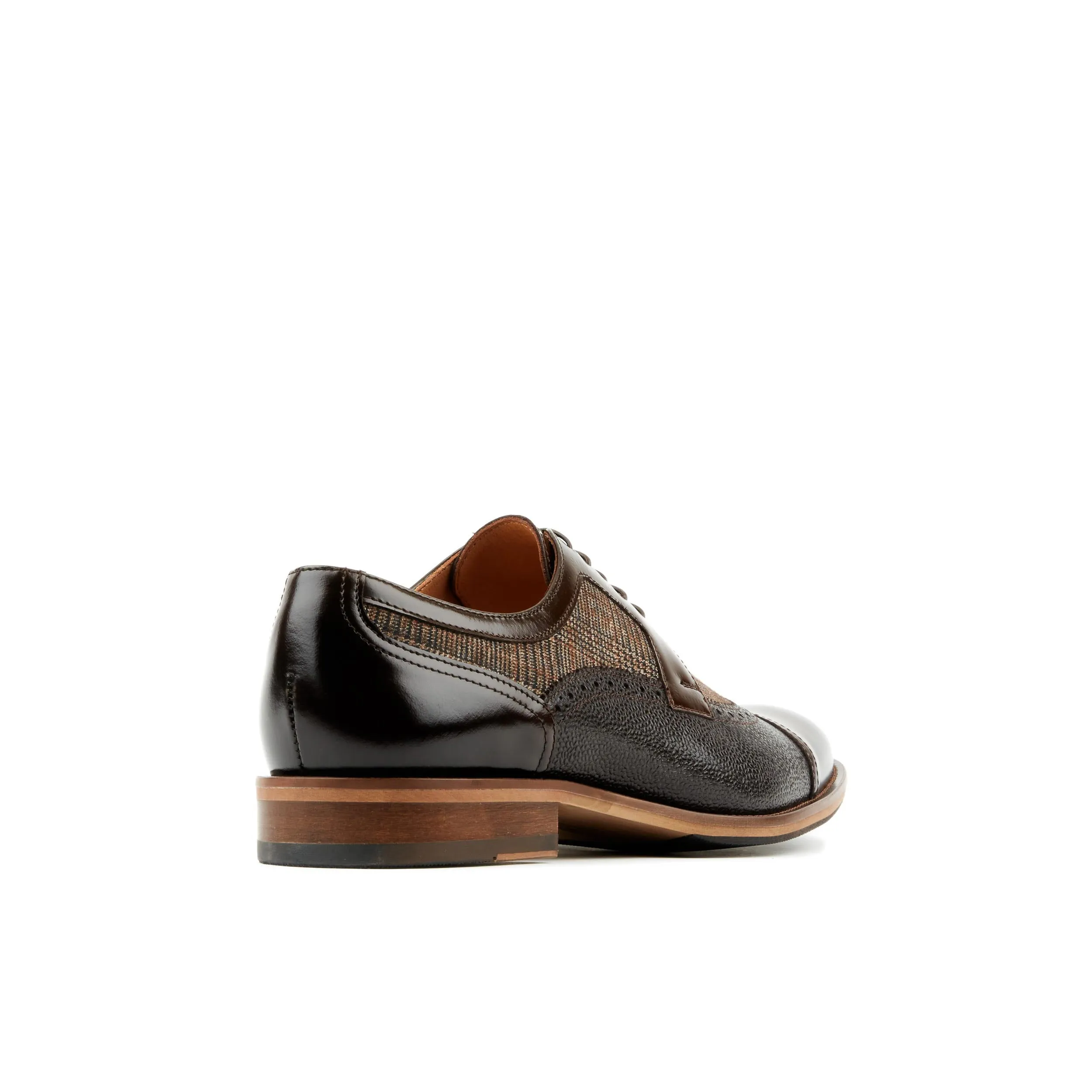 Orlando - Brown Check - Men's leather dressy shoe with toe cap and brogue details