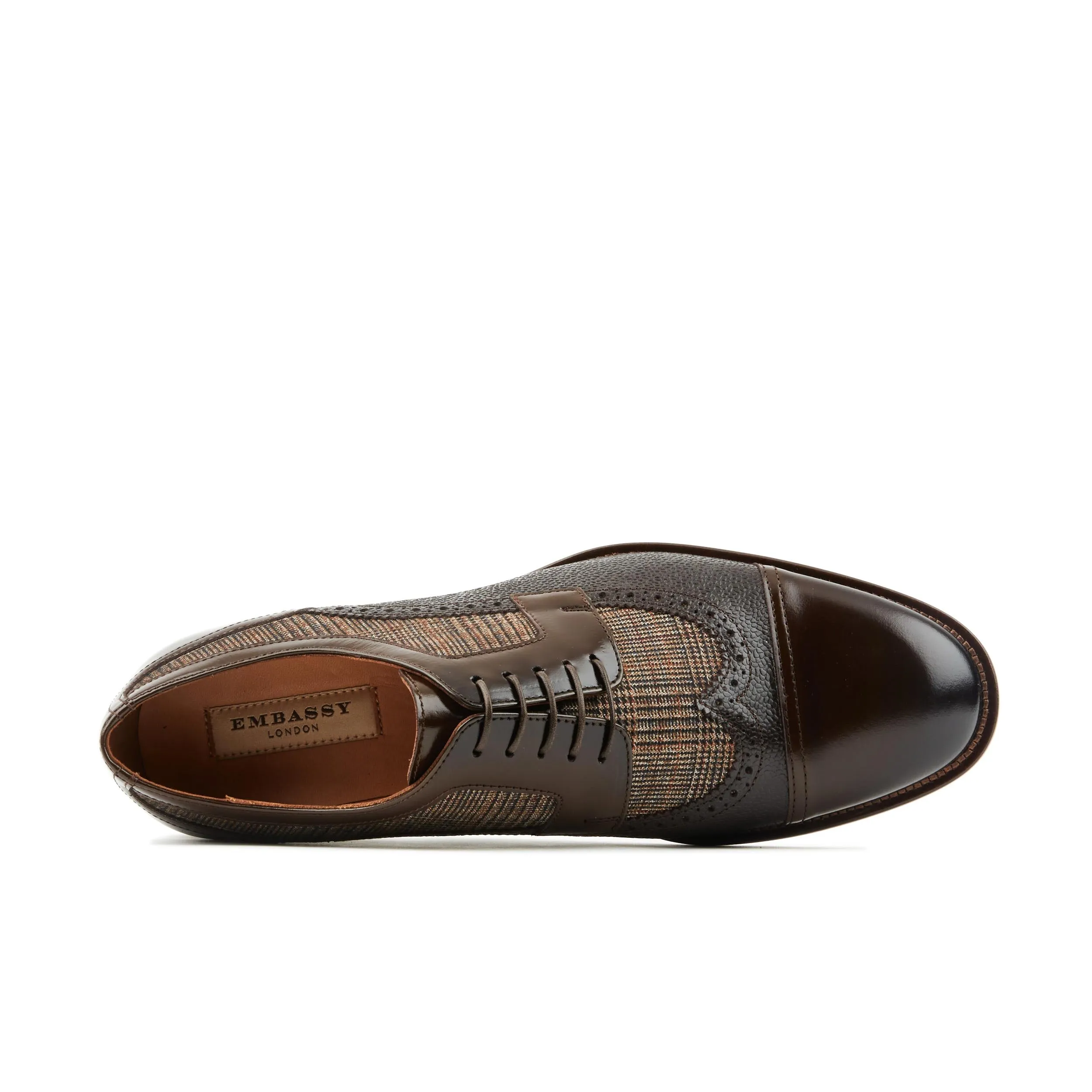 Orlando - Brown Check - Men's leather dressy shoe with toe cap and brogue details