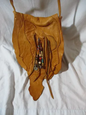 PAT SMILEY COLLECTION Leather Cowgirl Bead Crossbody Ethnic Bag Purse Hippy Boho