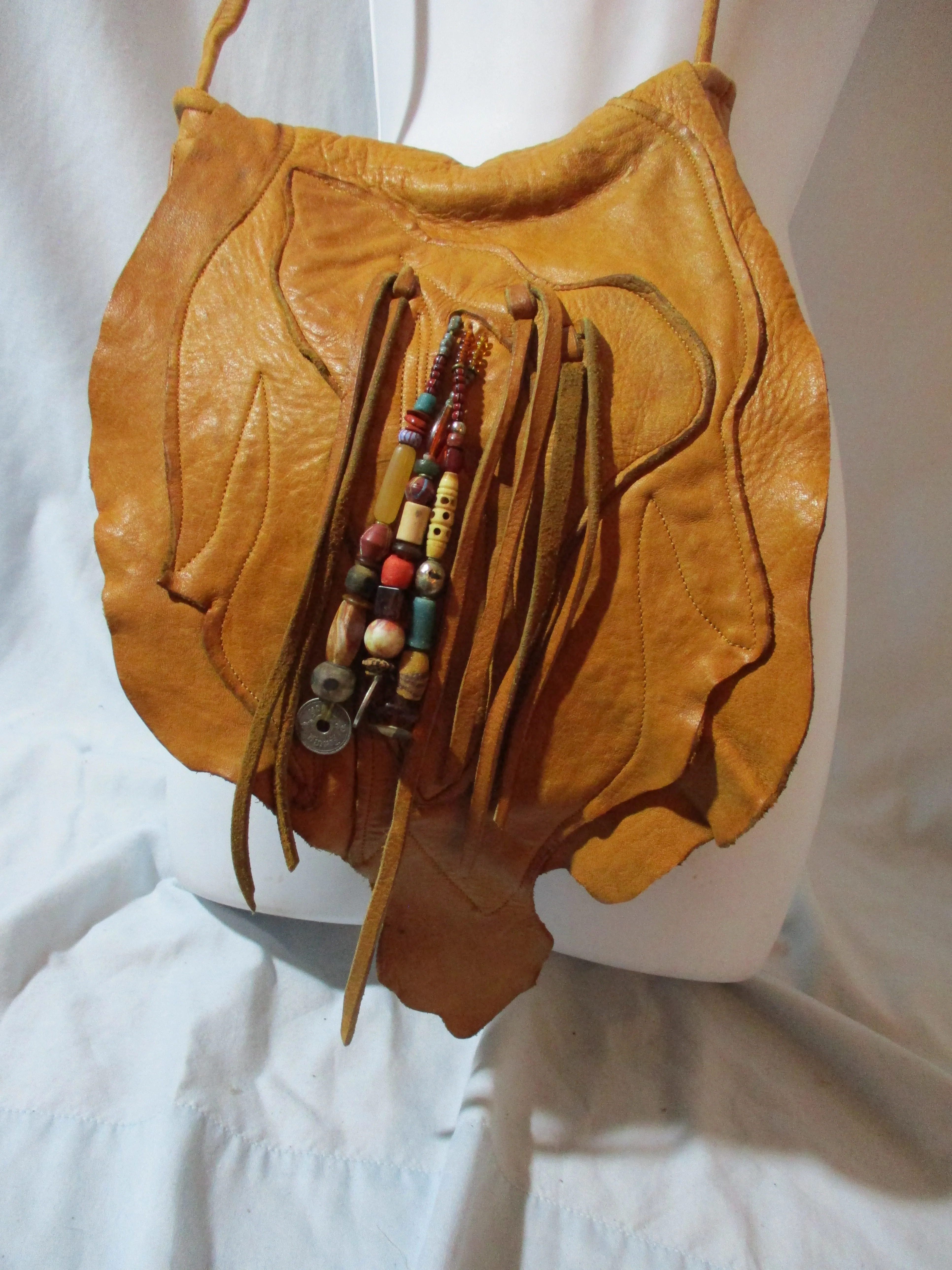 PAT SMILEY COLLECTION Leather Cowgirl Bead Crossbody Ethnic Bag Purse Hippy Boho