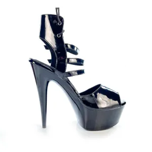 Please Her - By Nicole Kirkland - Black Strappy Open Toe Platform Dance Heels (Street Sole)