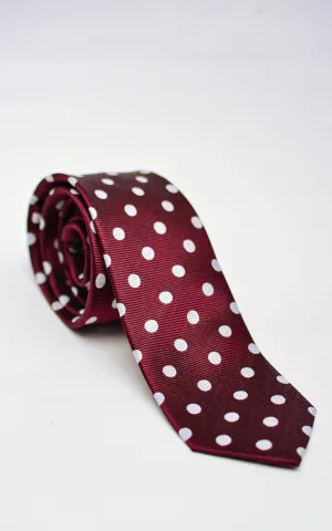 Polka Dot Silk Tie - Burgundy / White