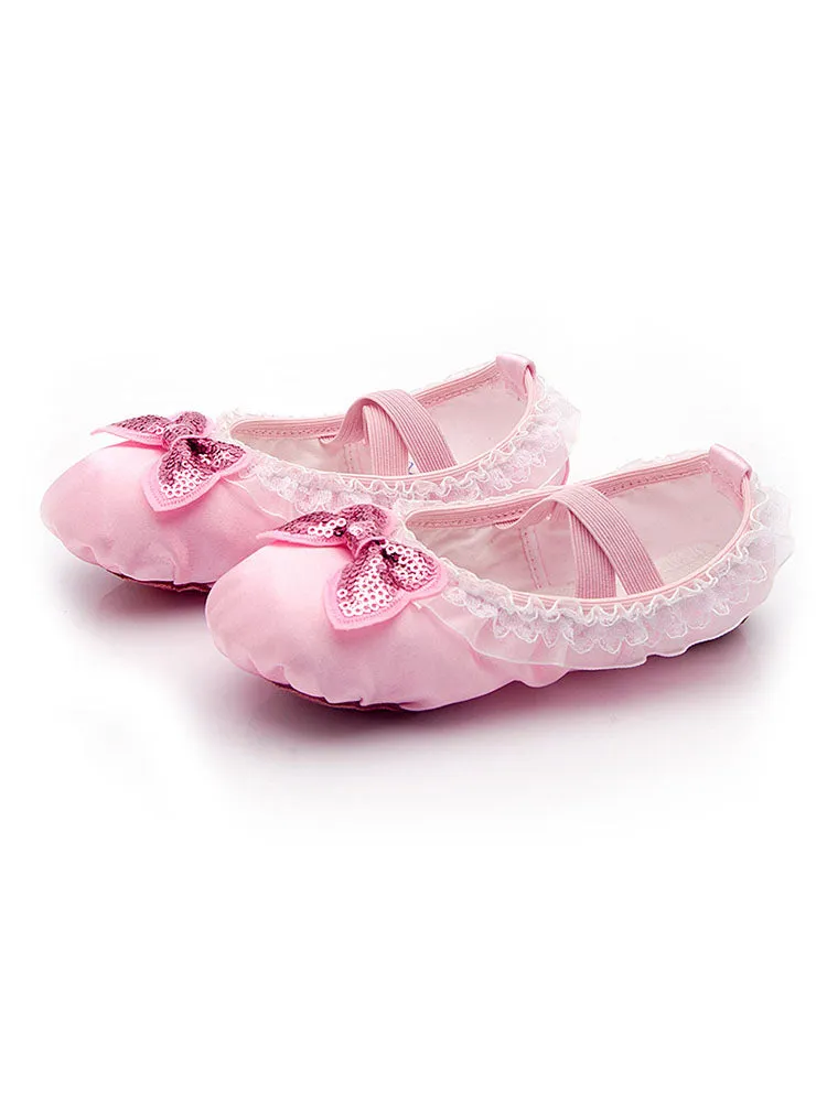 Practical Dance Shoes Satin Lace Bow Ballet Shoes