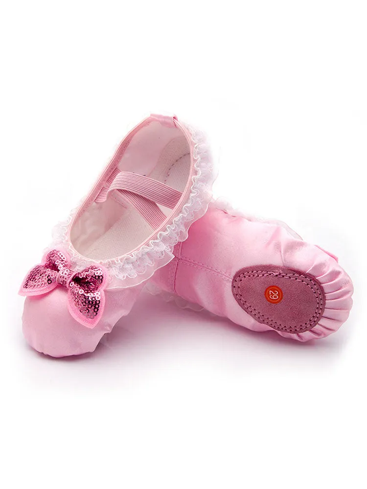 Practical Dance Shoes Satin Lace Bow Ballet Shoes