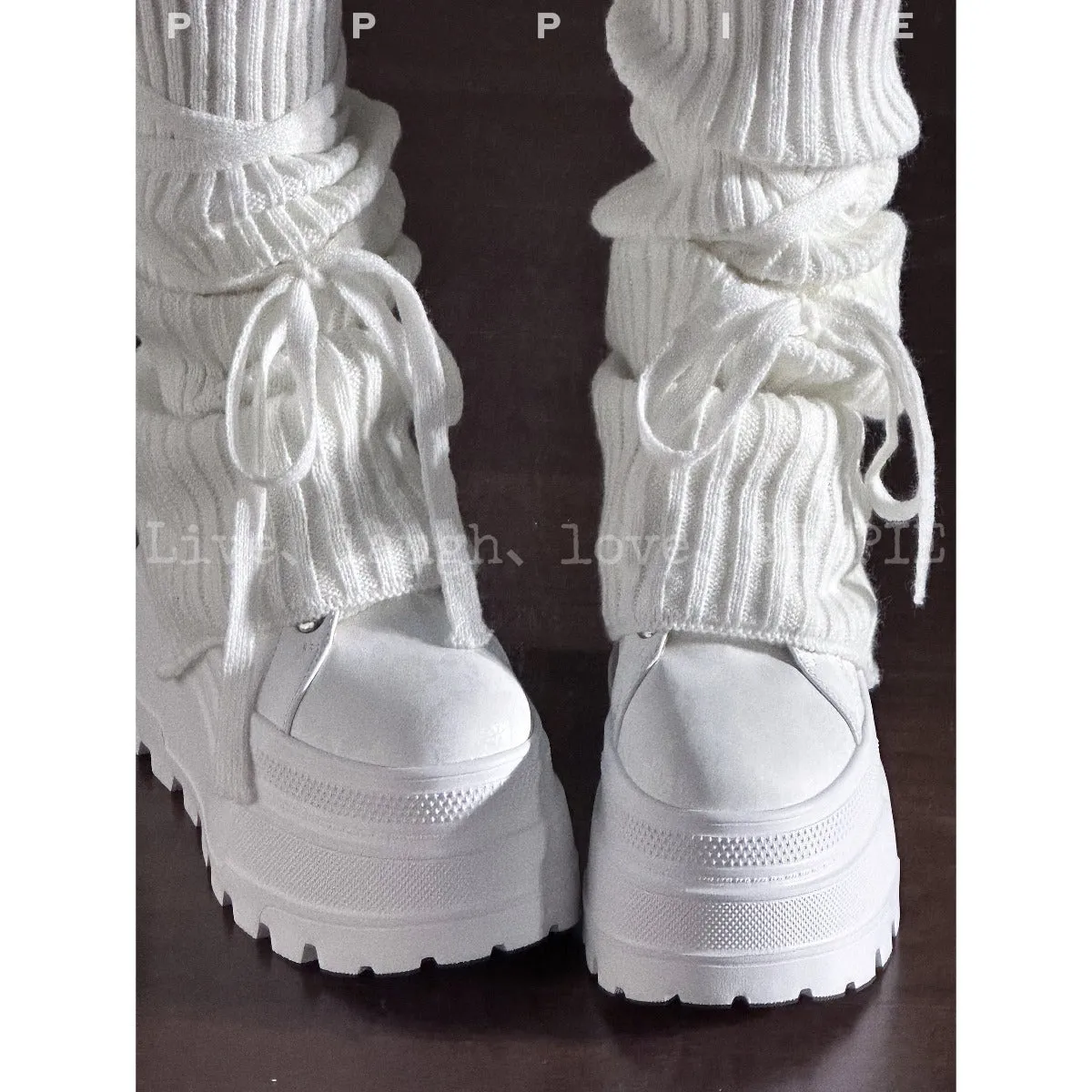 Printed open-edge beaded cowhide ultra-light platform shoes