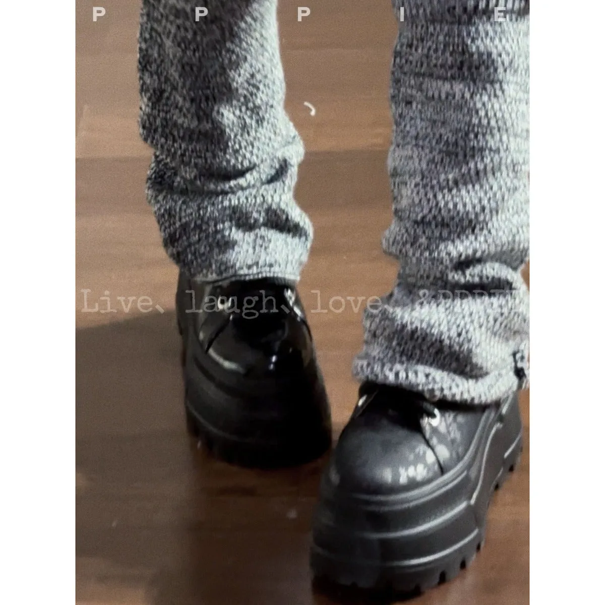 Printed open-edge beaded cowhide ultra-light platform shoes