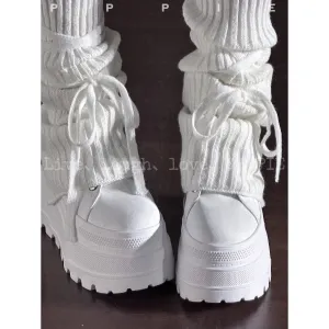 Printed open-edge beaded cowhide ultra-light platform shoes