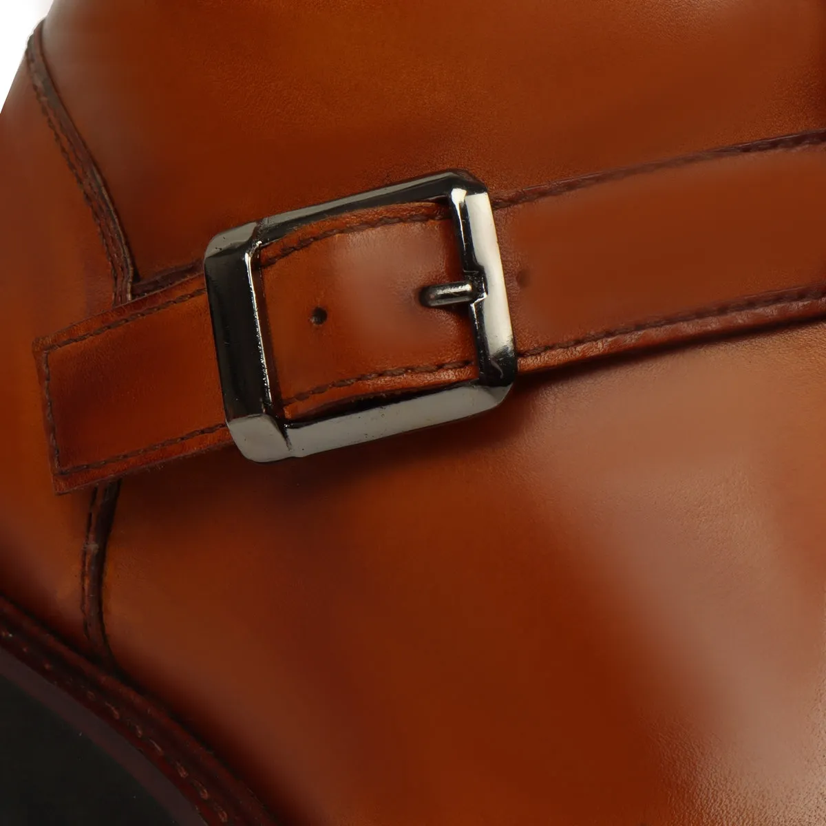 Punching Brogues Cap Toe Tan Boot in  Light Weight Sole with Adjustable Buckle Strap By Brune & Bareskin