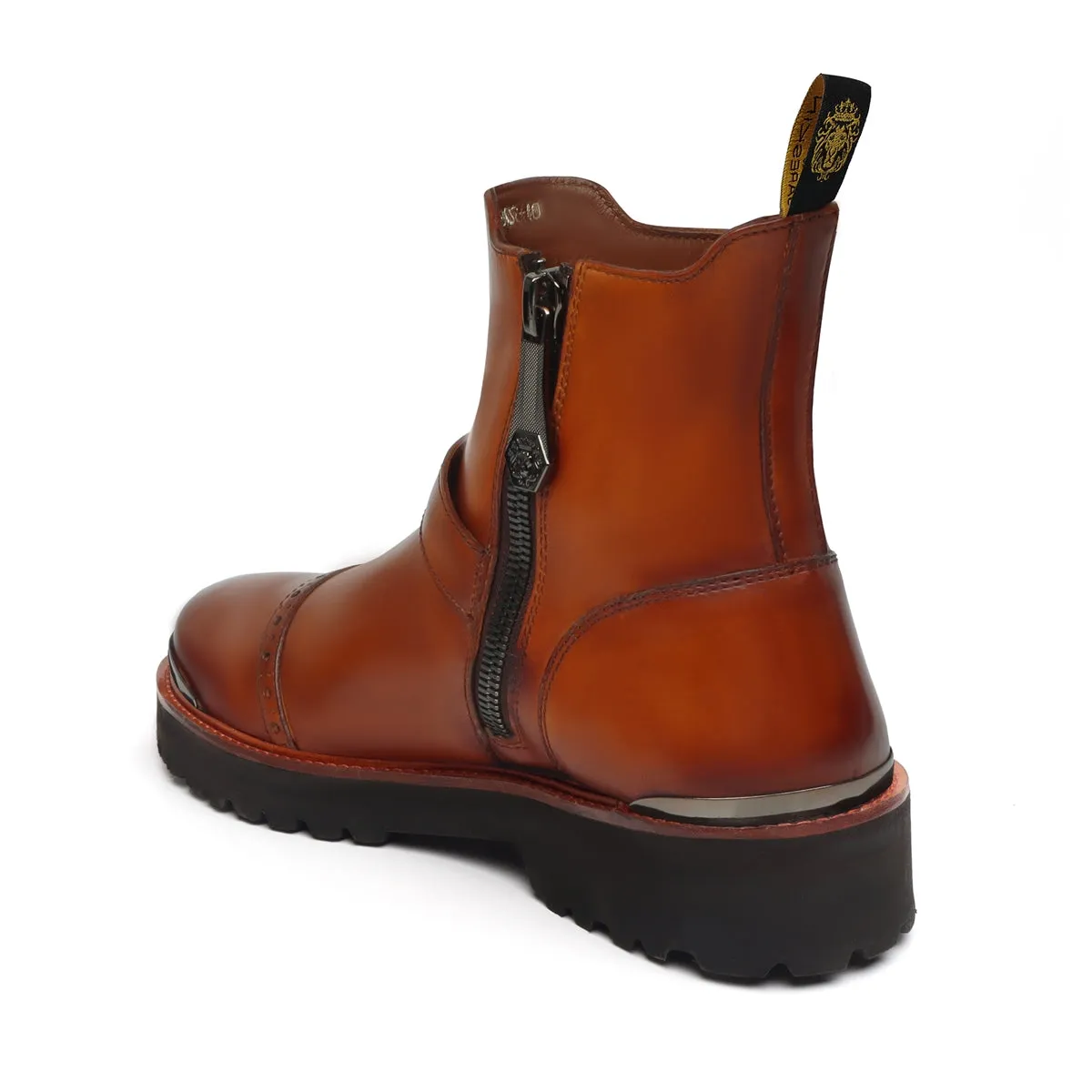 Punching Brogues Cap Toe Tan Boot in  Light Weight Sole with Adjustable Buckle Strap By Brune & Bareskin