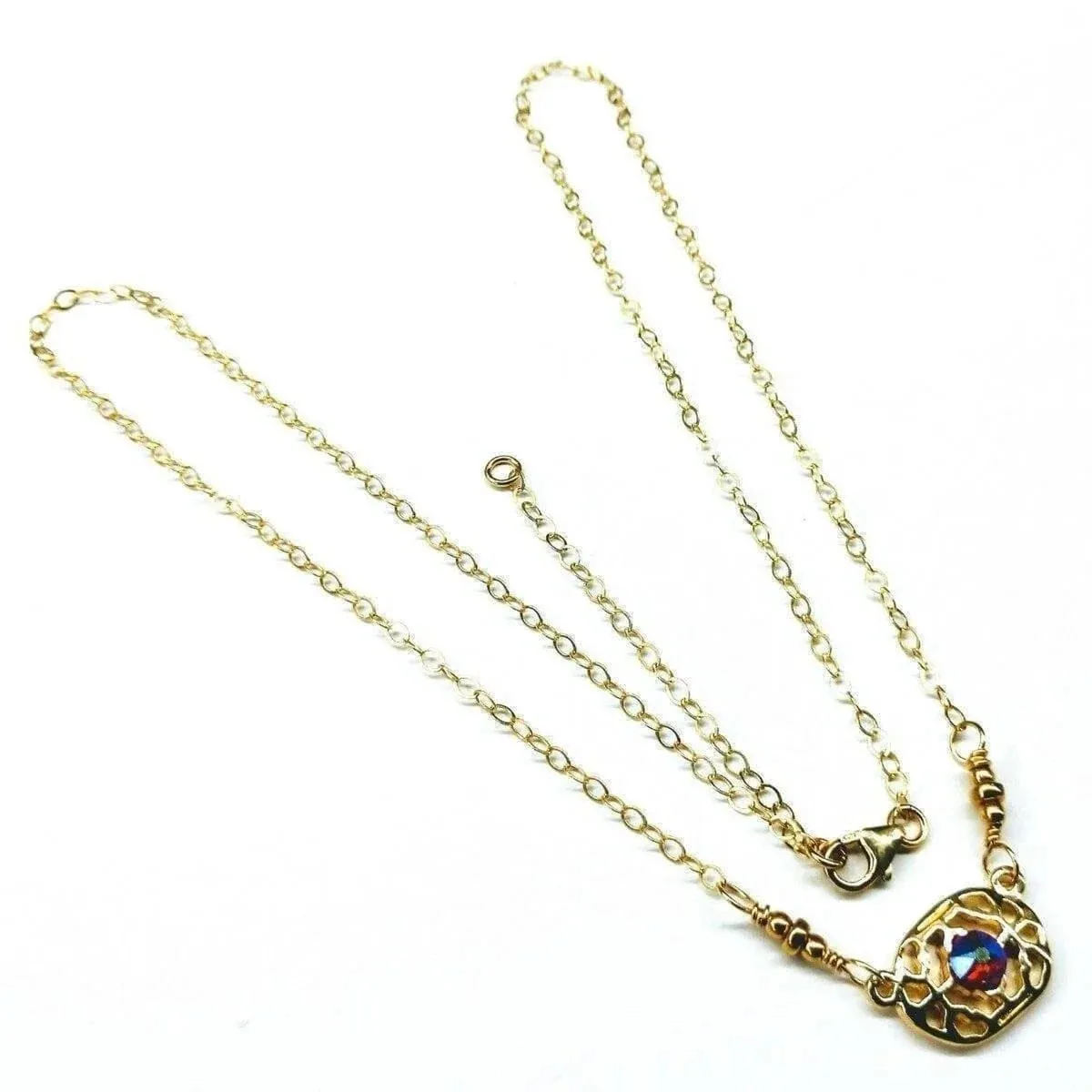 Red Crystal 14 K Gold Filled Adjustable Filigree Choker