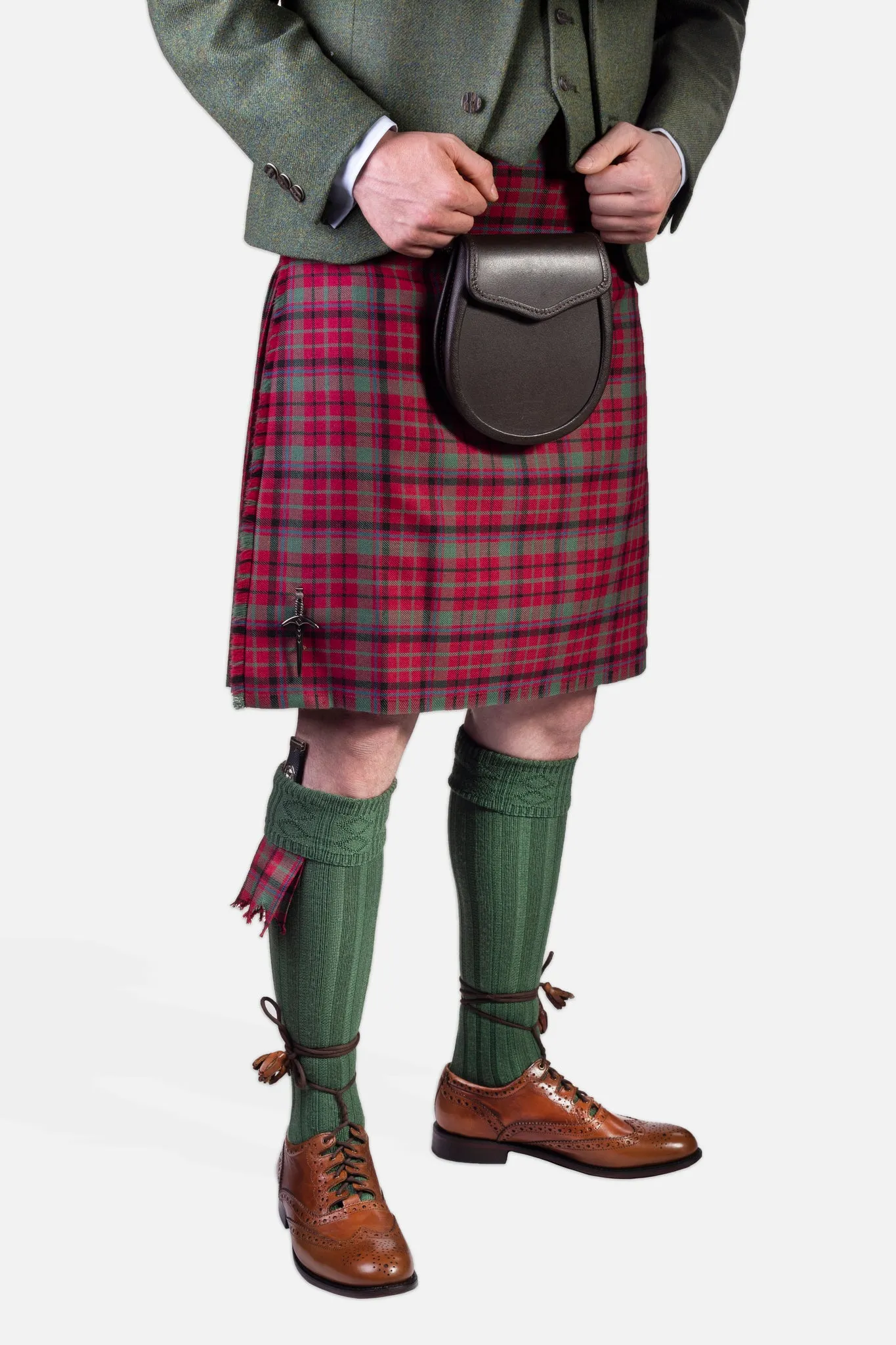 Red Nicolson Muted / Lovat Green Tweed Kilt Hire Outfit