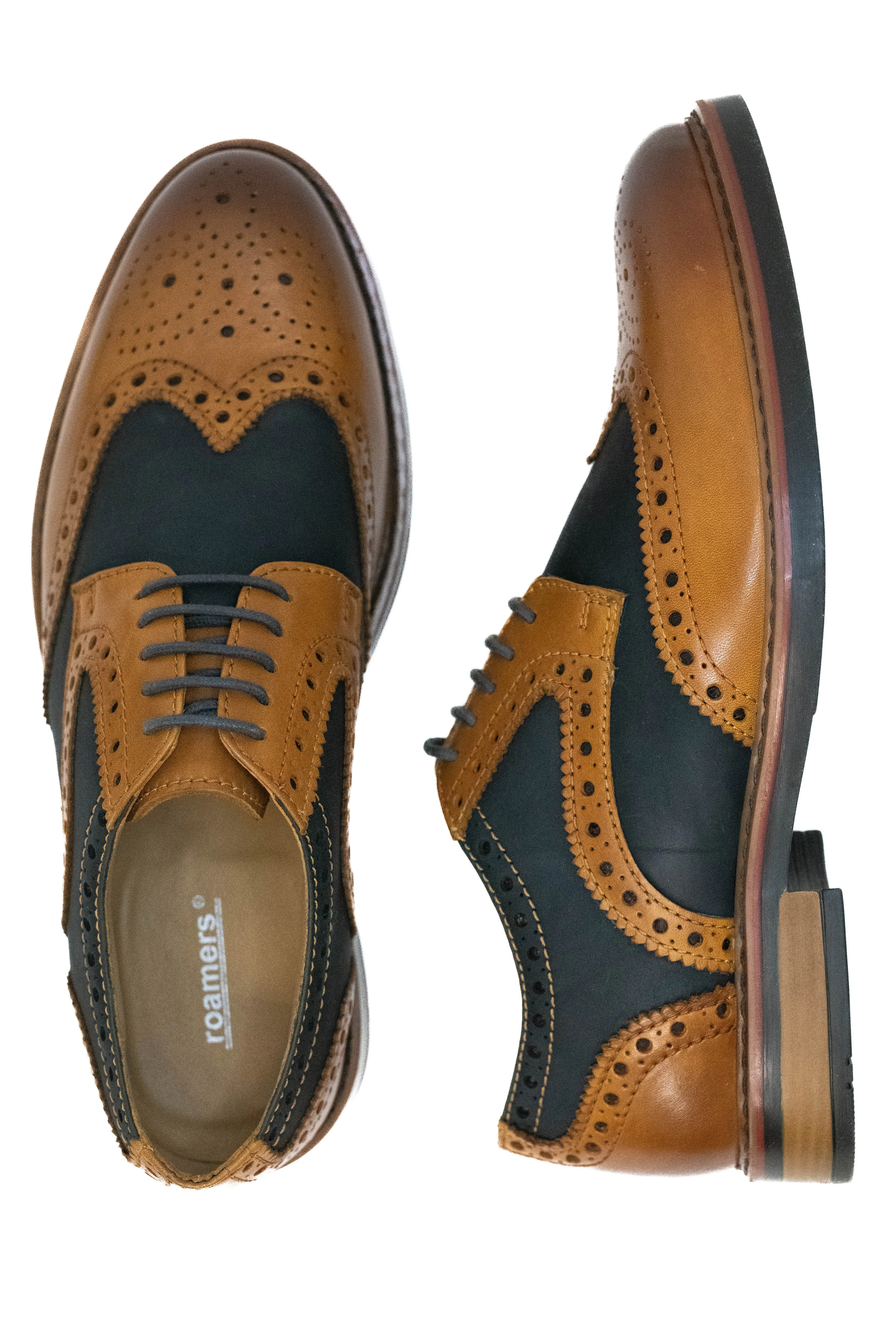 Roamers Tan & Navy Suede Chunky Brogues