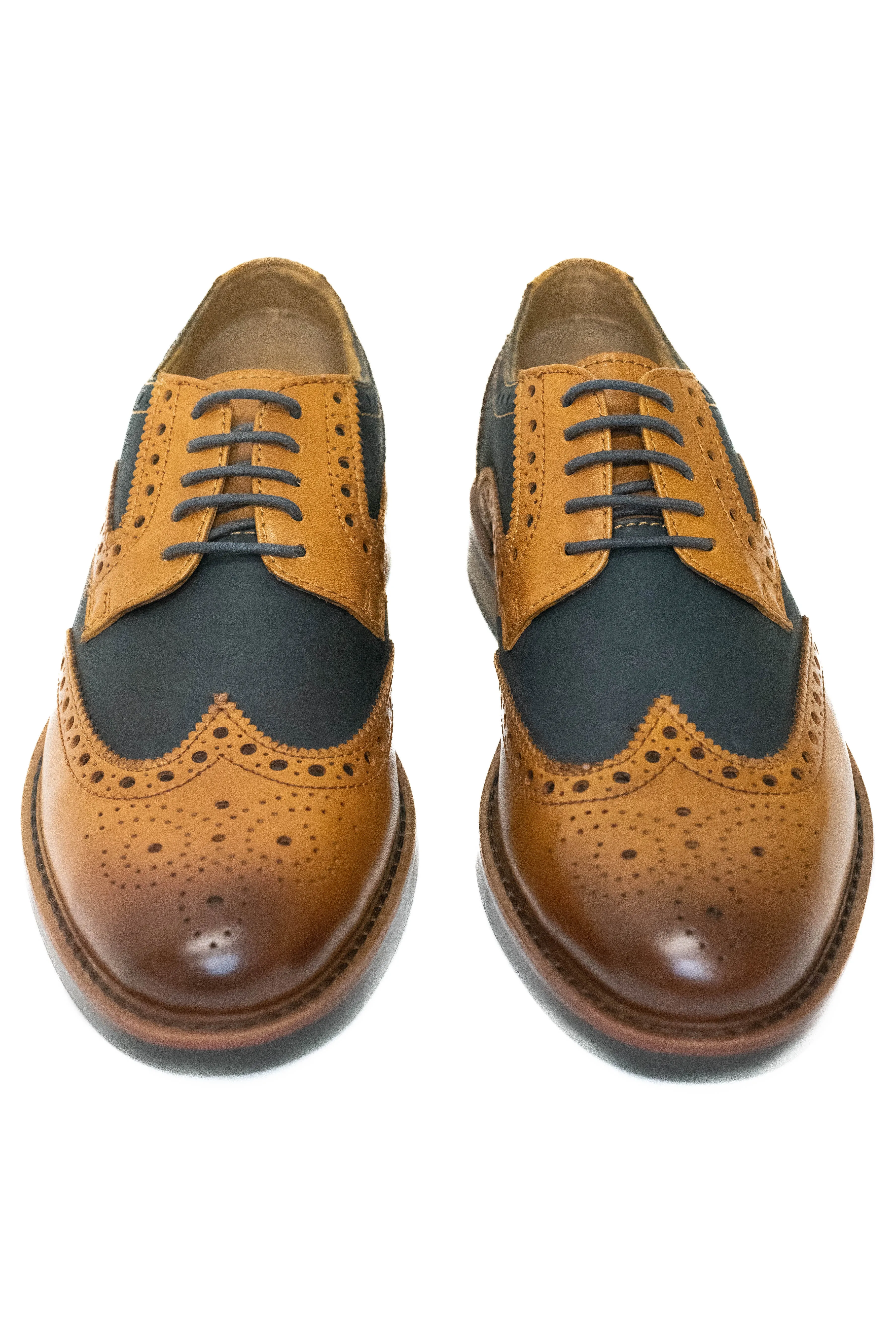 Roamers Tan & Navy Suede Chunky Brogues