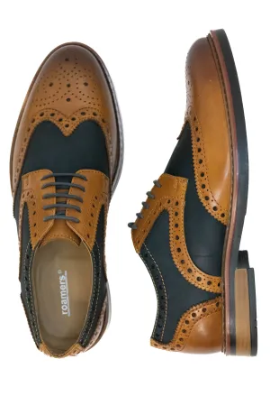 Roamers Tan & Navy Suede Chunky Brogues