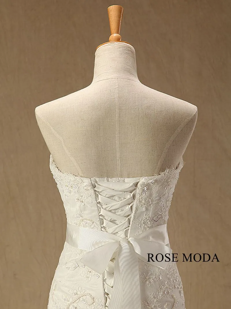 Rosemoda Beaded Chantilly Lace Tiered Organza Mermaid Wedding Dress