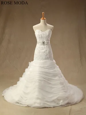 Rosemoda Beaded Chantilly Lace Tiered Organza Mermaid Wedding Dress
