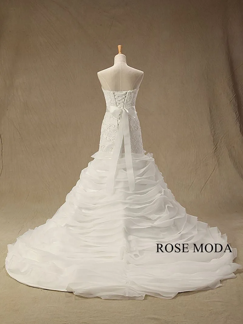 Rosemoda Beaded Chantilly Lace Tiered Organza Mermaid Wedding Dress