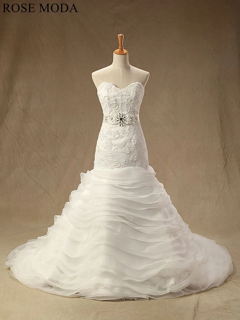 Rosemoda Beaded Chantilly Lace Tiered Organza Mermaid Wedding Dress
