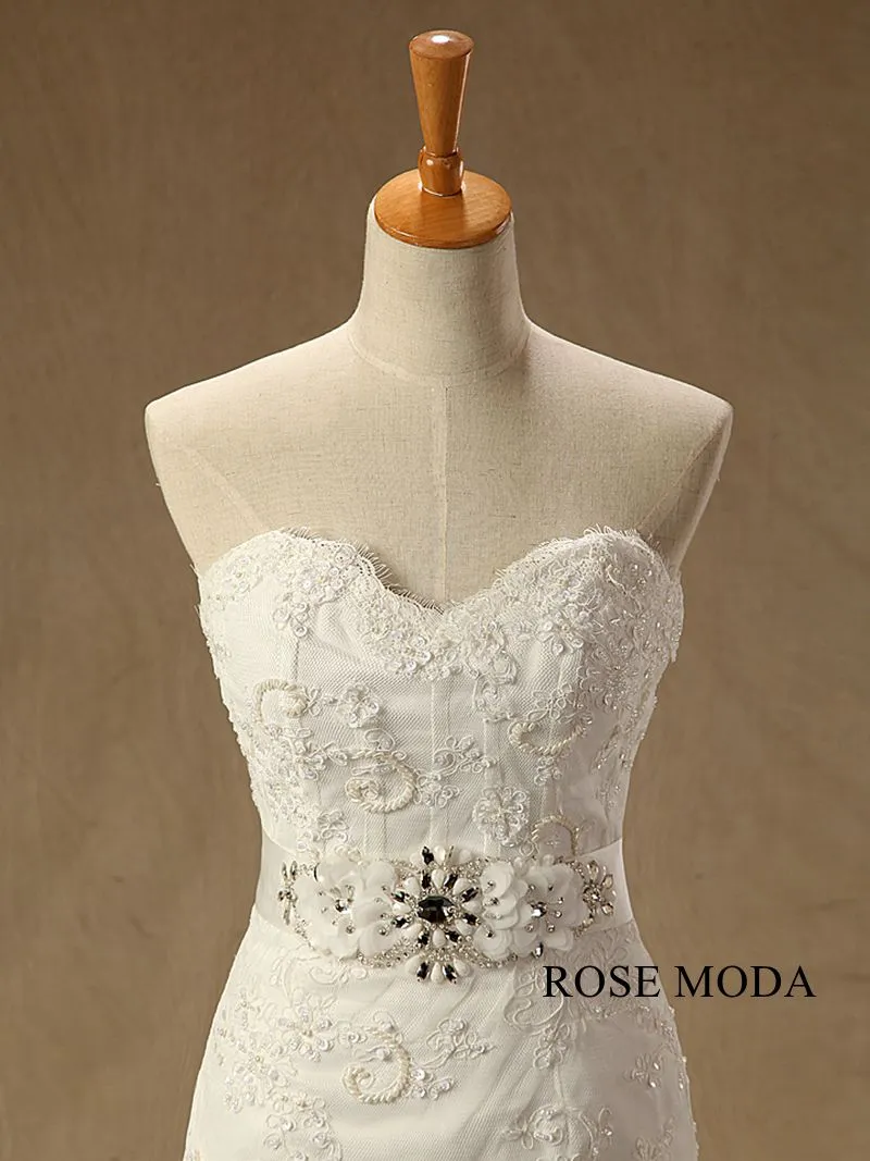 Rosemoda Beaded Chantilly Lace Tiered Organza Mermaid Wedding Dress