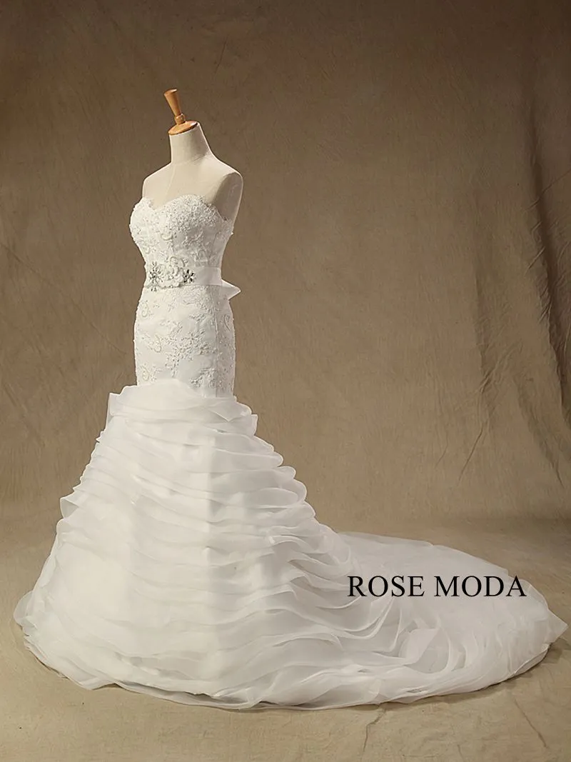 Rosemoda Beaded Chantilly Lace Tiered Organza Mermaid Wedding Dress