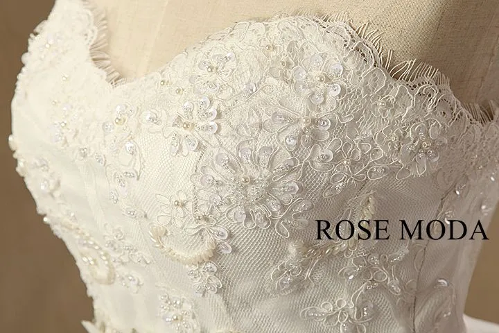 Rosemoda Beaded Chantilly Lace Tiered Organza Mermaid Wedding Dress