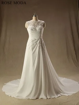Rosemoda Beaded Lace Draped Chiffon Plus Fitted A Line Wedding Dress
