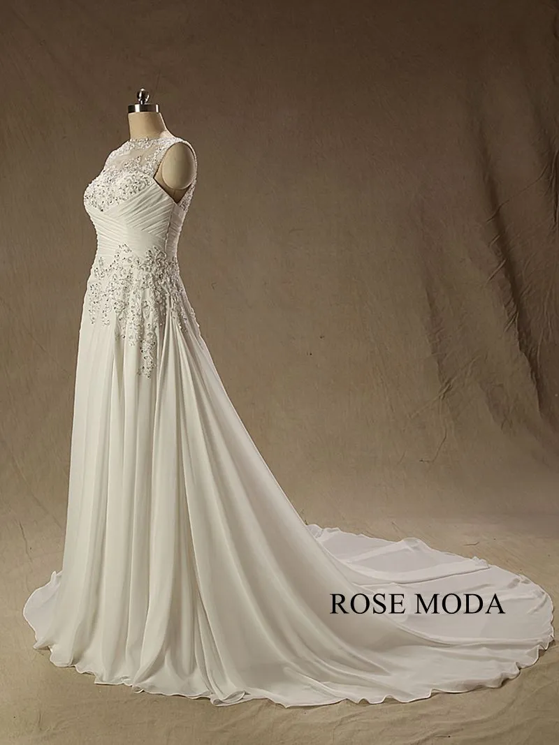 Rosemoda Beaded Lace Draped Chiffon Plus Fitted A Line Wedding Dress