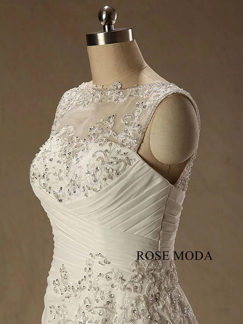 Rosemoda Beaded Lace Draped Chiffon Plus Fitted A Line Wedding Dress