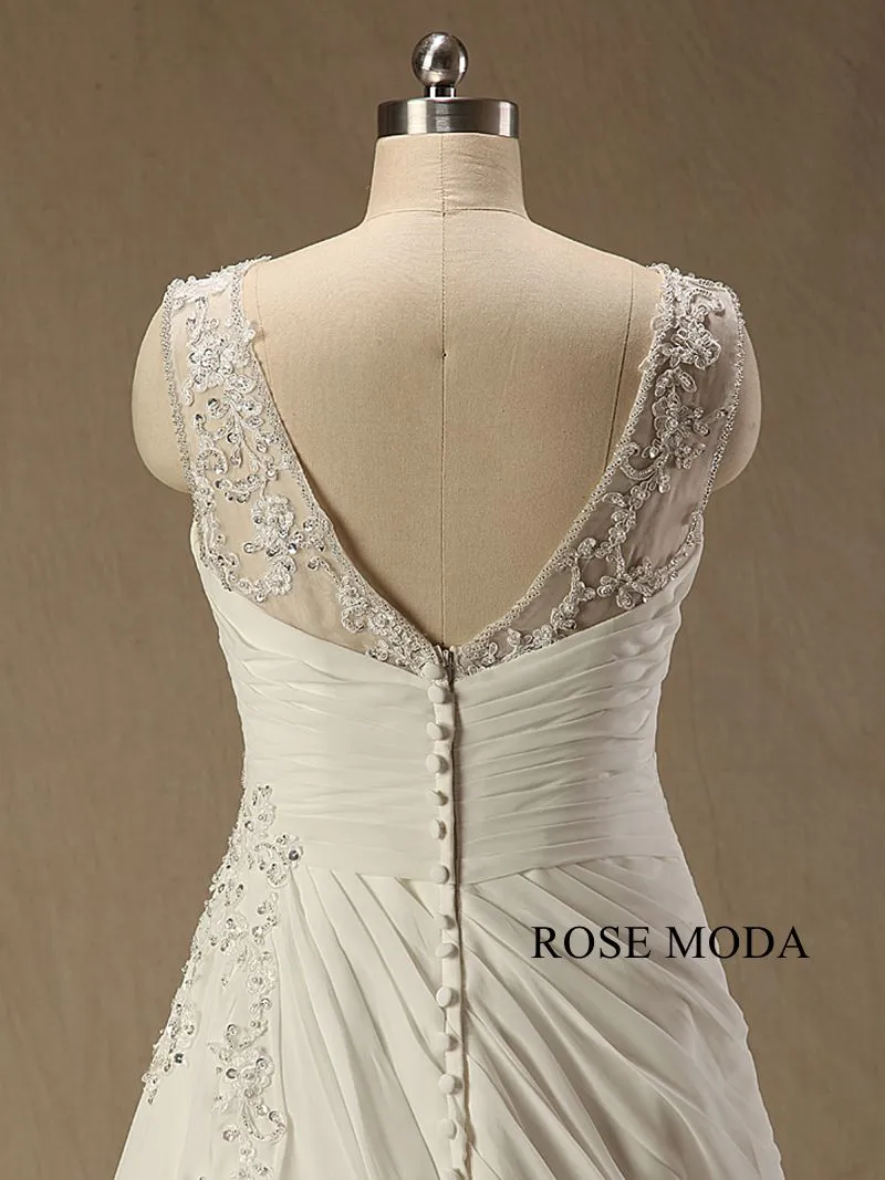 Rosemoda Beaded Lace Draped Chiffon Plus Fitted A Line Wedding Dress