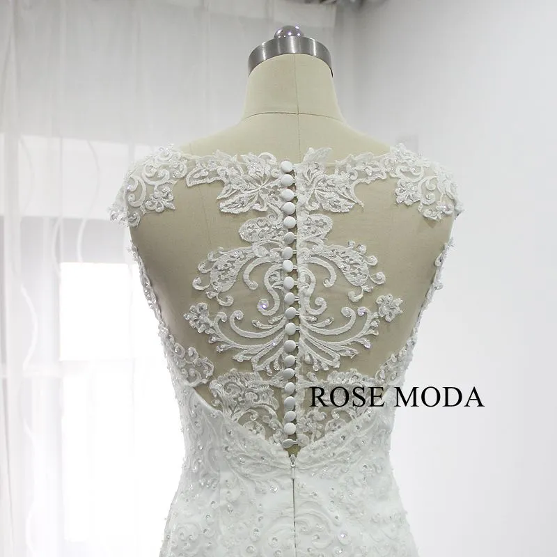 Rosemoda Beaded Short Lace Wedding Dress With Removable Skirt