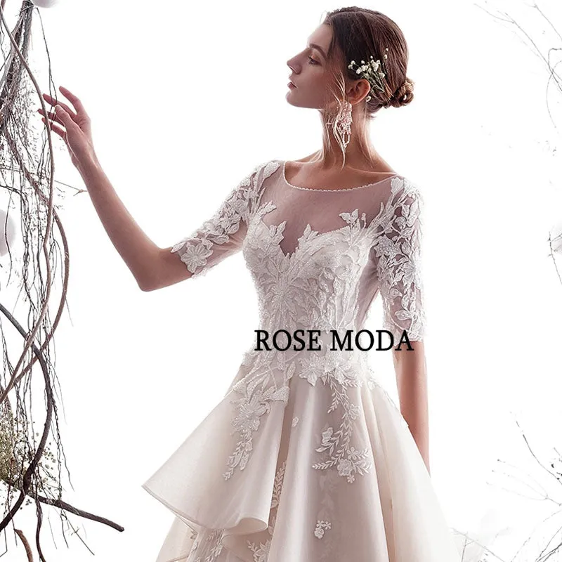Rosemoda Half Sleeve Lace Organza A Line Wedding Dress