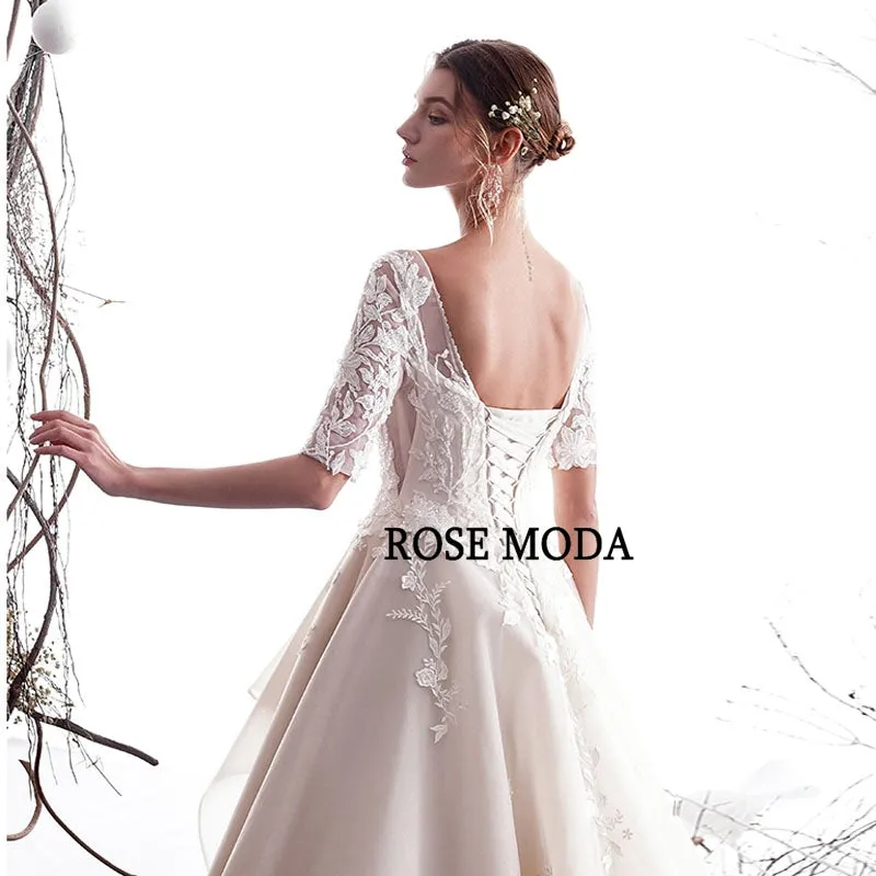 Rosemoda Half Sleeve Lace Organza A Line Wedding Dress