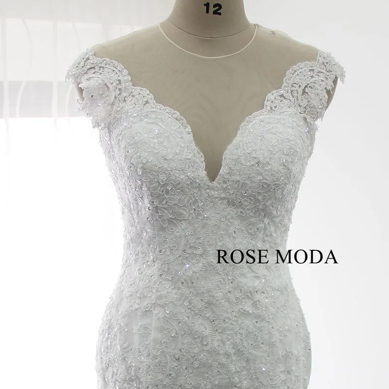 Rosemoda Illusion Back Beaded Lace Mermaid Wedding Dress
