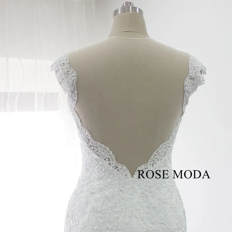 Rosemoda Illusion Back Beaded Lace Mermaid Wedding Dress