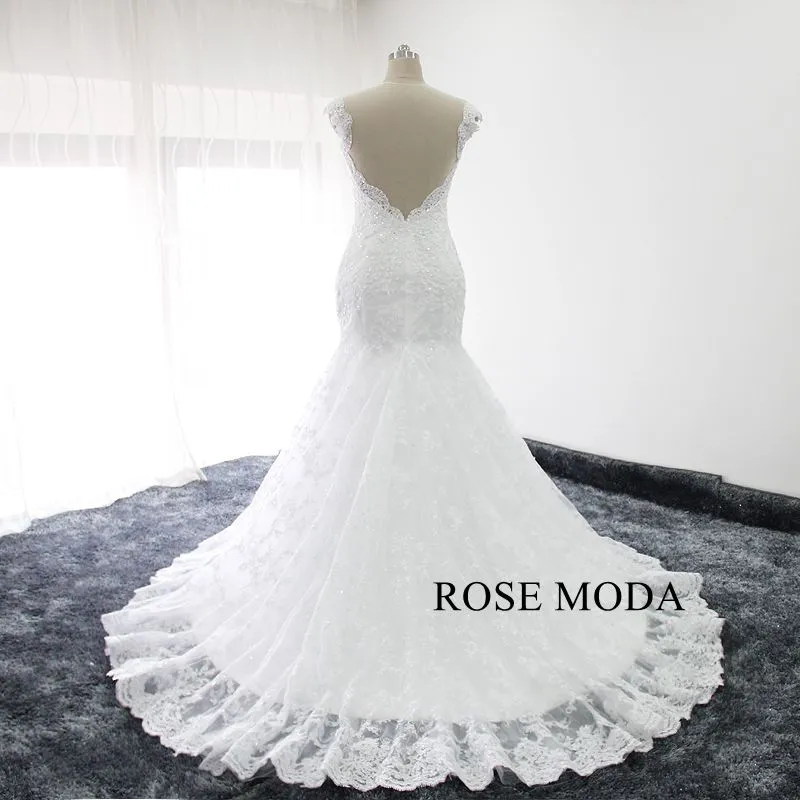 Rosemoda Illusion Back Beaded Lace Mermaid Wedding Dress