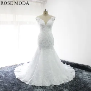 Rosemoda Illusion Back Beaded Lace Mermaid Wedding Dress