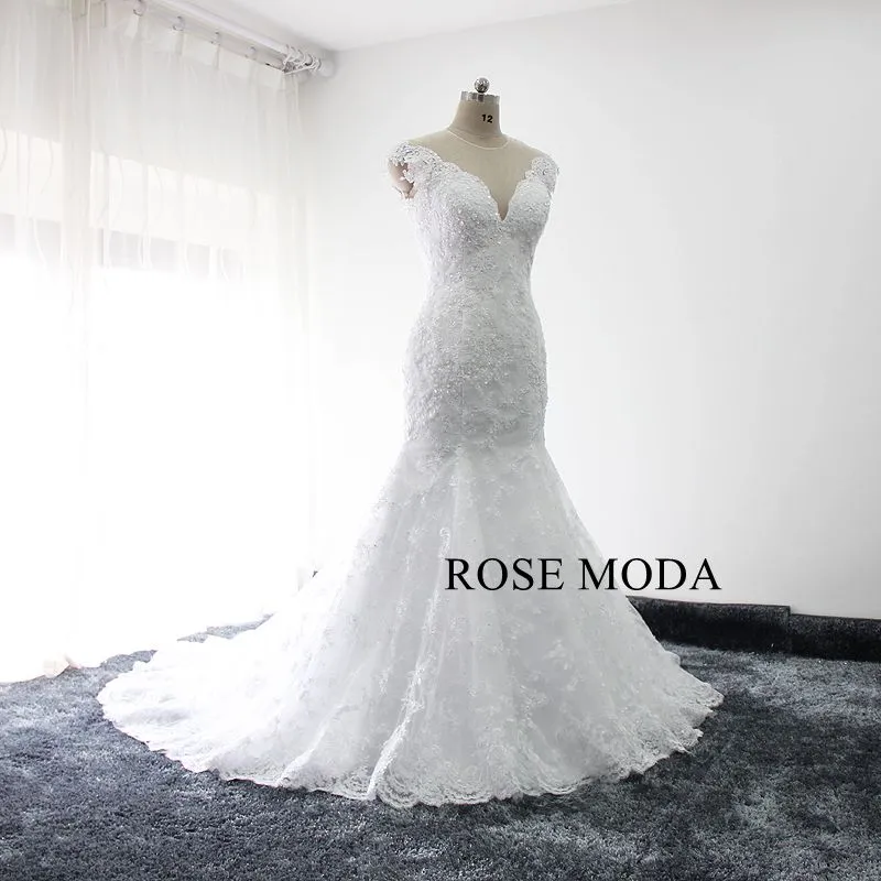 Rosemoda Illusion Back Beaded Lace Mermaid Wedding Dress