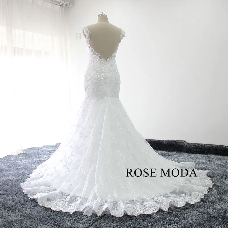 Rosemoda Illusion Back Beaded Lace Mermaid Wedding Dress