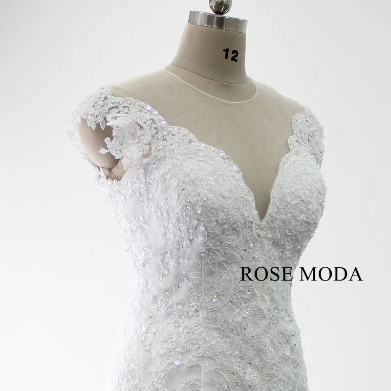 Rosemoda Illusion Back Beaded Lace Mermaid Wedding Dress
