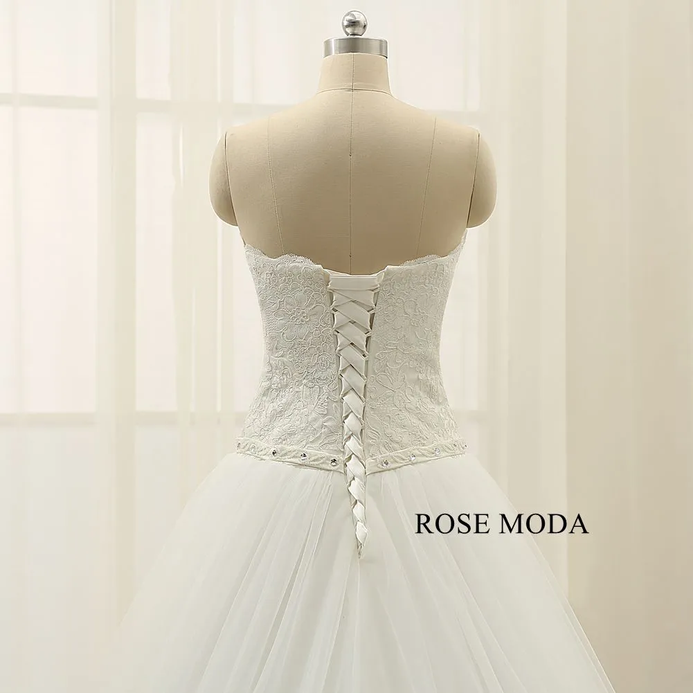 Rosemoda Lace A Line Wedding Dress With Crystal Belt